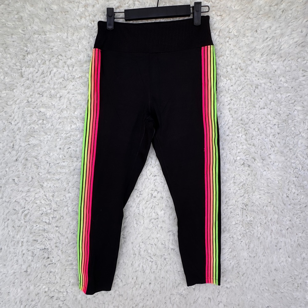 PINK Victoria's Secret Ultimate Black Leggings Neon Stripe High Waist Medium‎ M